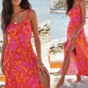 Vici Floral Slit Maxi Dress Pink Orange Sleeveless Size Small